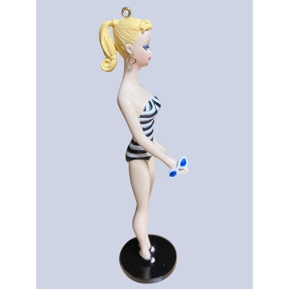 Barbie 1959 Blonde Ponytail Striped Swimsuit Collectible Ornament With Stand - Picture 4 of 15